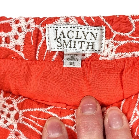 Jaclyn Smith Tiered Eyelet Embroidered Midi Coral & White Size Skirt X-Large - Picture 9 of 13